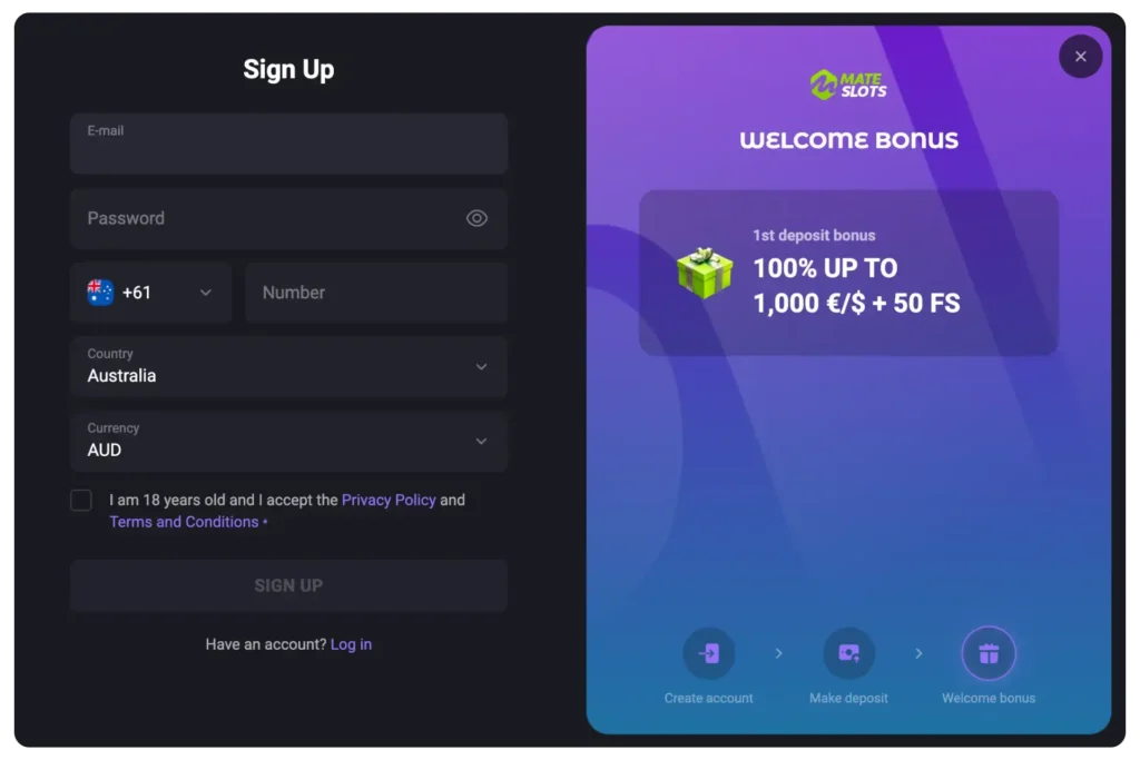 MateSlots Casino Registration